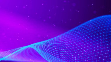 Soyut fütüristik dalga arka planı. Ağ bağlantısı noktaları ve çizgileri. Dijital arka plan. 3d oluşturma.