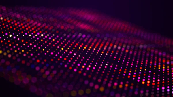 Lights background. Colored music wave. Digital technology background. Big data digital code. Futuristic dots background. 3D rendering