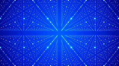 Soyut sonsuzluk uzayı. Karanlık arka planda parlayan parçacıklar. Sunum tasarımı için fütürist zemin. 3B görüntüleme.