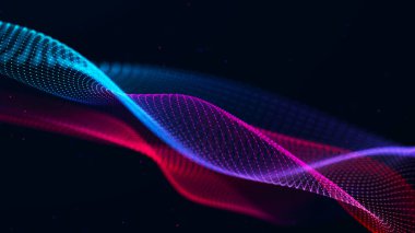 Soyut fütüristik dalga arka planı. Ağ bağlantısı noktaları ve çizgileri. Dijital arka plan. 3d oluşturma.