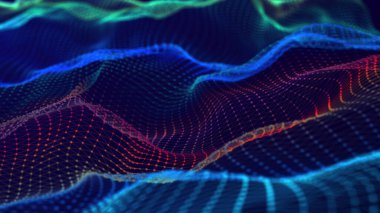 Soyut fütüristik dalga arka planı. Ağ bağlantısı noktaları ve çizgileri. Dijital arka plan. 3d oluşturma.