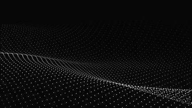Parçacıkların soyut dijital dalgası. Gelecekçi nokta dalgası. Teknoloji arka plan vektörü. Vektör illüstrasyonu 3d