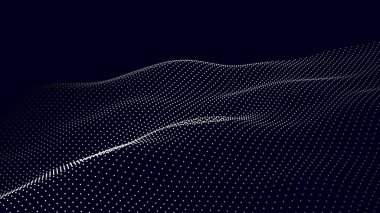 Parçacıkların soyut dijital dalgası. Gelecekçi nokta dalgası. Teknoloji arka plan vektörü. Vektör illüstrasyonu 3d