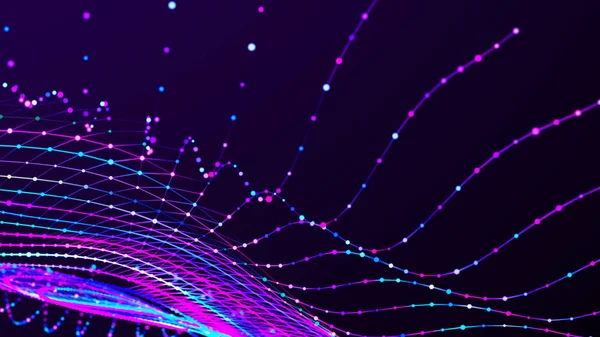 Lights background. Colored music wave. Big data digital code. Futuristic dots Illustration. 3D rendering