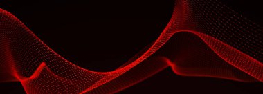 Karanlık arka planda gelecek dalgası. Bağlantı noktaları ve çizgilerinin renkli deseni. Büyük veri dijital kodu. Teknoloji mi yoksa Bilim Sancağı mı? 3B görüntüleme