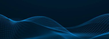 Karanlık arka planda gelecek dalgası. Bağlantı noktaları ve çizgilerinin renkli deseni. Büyük veri dijital kodu. Teknoloji mi yoksa Bilim Sancağı mı? 3B görüntüleme