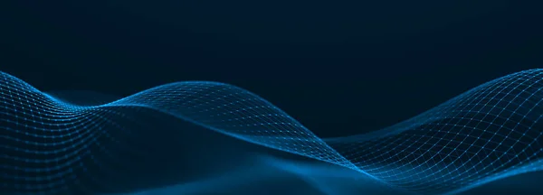 Futuristic wave on dark background. Colored pattern of connection dots and lines. Big data digital code. Technology or Science Banner. 3D rendering