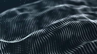 Karanlık arka planda parlayan noktalar dalgası. Soyut dijital arkaplan. Teknoloji çizimi. 3d oluşturma.