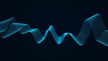 Parçacıkların soyut dijital dalgaları. Ses dalgası elemanı. Müzik için dengeleyici. Büyük veri görselleştirmesi. 3d illüstrasyon