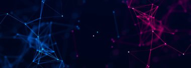 Soyut dijital bağlantı noktaları ve çizgileri. Teknoloji geçmişi. Ağ bağlantısı yapısı. Pleksus etkisi 3d