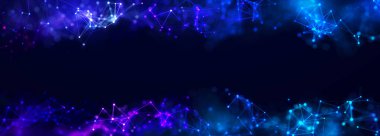 Soyut dijital bağlantı noktaları ve çizgileri. Renkli pleksus etkisi. Teknoloji mi yoksa Bilim Sancağı mı? 3B görüntüleme