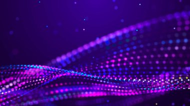 Parçacıkların soyut dijital dalgaları. Ses dalgası elemanı. Müzik için dengeleyici. Büyük veri görselleştirmesi. 3d illüstrasyon