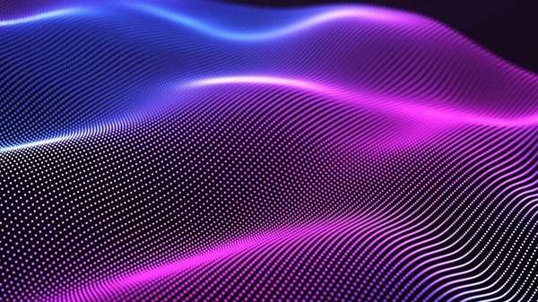 Futuristic Dots Pattern Dark Background Colored Music Wave Big Data — Stock Photo, Image