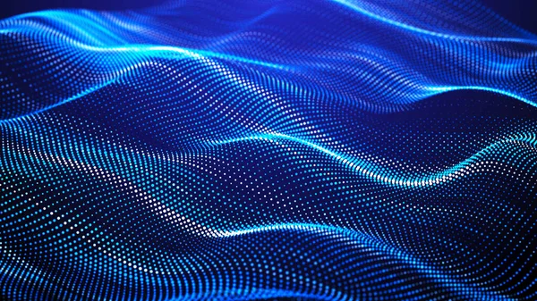 デジタル技術の背景 輝く点のダイナミックな波 プレゼンテーションデザインの未来的背景 3Dレンダリング — ストック写真