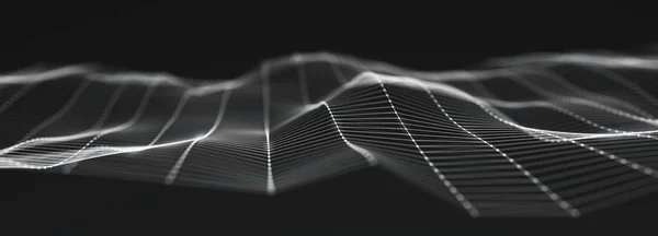 Futuristic wave on dark background. Pattern of connection lines. Technology or science. Pattern for background, wallpaper, presentation, design. 3D