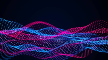 Soyut fütüristik dalga arka planı. Ağ bağlantısı noktaları ve çizgileri. Dijital arka plan. 3d oluşturma.