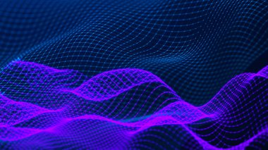 Soyut fütüristik dalga arka planı. Ağ bağlantısı noktaları ve çizgileri. Dijital arka plan. 3d oluşturma.