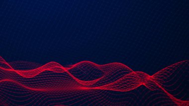 Soyut fütüristik dalga arka planı. Ağ bağlantısı noktaları ve çizgileri. Dijital arka plan. 3d oluşturma.