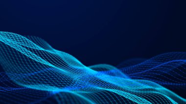 Soyut fütüristik dalga arka planı. Ağ bağlantısı noktaları ve çizgileri. Dijital arka plan. 3d oluşturma.