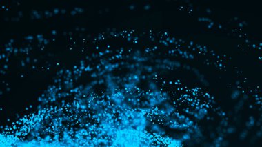 Büyük veri konsepti görselleştirme. Parlayan parçacıkların gelecekteki dalgası. Fişekler koyu arkaplanda. Dijital arka plan. 3B görüntüleme.