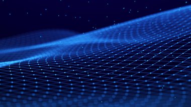 Soyut fütüristik dalga arka planı. Ağ bağlantısı noktaları ve çizgileri. Dijital arka plan. 3d oluşturma.
