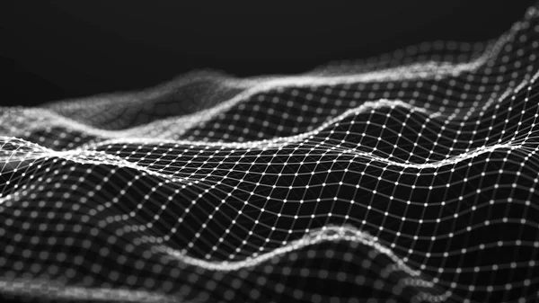 Abstrakter Futuristischer Wellenhintergrund Netzwerkverbindungspunkte Und Linien Digitaler Hintergrund Darstellung — Stockfoto