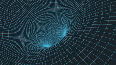 Tel çerçeve 3D tünel. Perspektif ızgara arka plan dokusu. Solucan deliği modeli. 3B Vektör İllüstrasyonu.