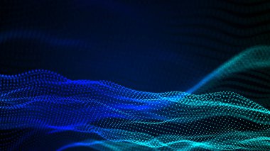 Dijital teknoloji geçmişi. Parlayan noktaların dinamik dalgası. Sunum tasarımı için fütüristik arka plan. 3d oluşturma.