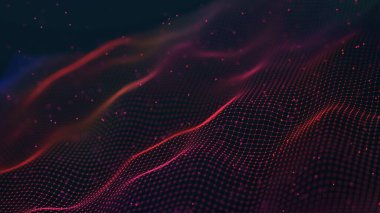 Soyut fütüristik dalga. Ağ bağlantısı noktaları ve çizgileri. Dijital arka plan. 3d oluşturma.