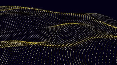 Parçacıkların soyut dijital dalgası. Gelecekçi nokta dalgası. Teknoloji arka plan vektörü. Vektör illüstrasyonu 3d