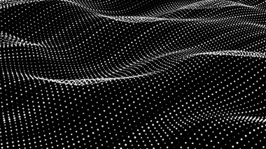 Parçacıkların soyut dijital dalgası. Gelecekçi nokta dalgası. Teknoloji arka plan vektörü. Vektör illüstrasyonu 3d