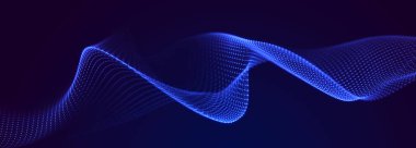 Karanlık arka planda gelecek dalgası. Bağlantı noktaları ve çizgilerinin renkli deseni. Büyük veri dijital kodu. Teknoloji mi yoksa Bilim Sancağı mı? 3B görüntüleme