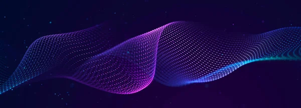 Futuristic Wave Dark Background Colored Pattern Connection Dots Lines Big — Stock Photo, Image