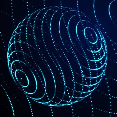 Üç boyutlu soyut küre. Koyu arkaplanda küre parçacıkları. Bilim ve teknoloji. 3d oluşturma.