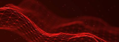 Karanlık arka planda gelecek dalgası. Bağlantı noktaları ve çizgilerinin renkli deseni. Büyük veri dijital kodu. Teknoloji mi yoksa Bilim Sancağı mı? 3B görüntüleme