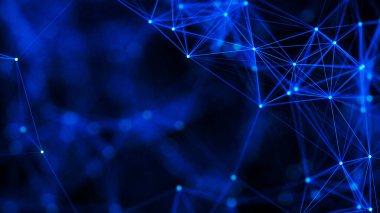 Soyut dijital bağlantı noktaları ve çizgileri. Teknoloji geçmişi. Ağ bağlantısı yapısı. Pleksus etkisi. 3d oluşturma