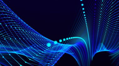 Soyut fütüristik dalga arka planı. Ağ bağlantısı noktaları ve çizgileri. Dijital arka plan. 3d oluşturma.