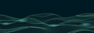 Parçacıkların soyut dijital dalgası. Gelecekçi nokta dalgası. Teknoloji arka plan vektörü. Vektör illüstrasyonu 3d