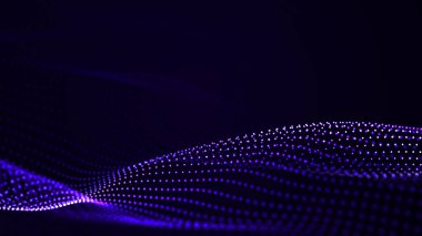 Karanlık arka planda gelecek dalgası. Bağlantı noktaları ve çizgilerinin renkli deseni. Büyük veri dijital kodu. Teknoloji mi yoksa Bilim Sancağı mı? 3B görüntüleme