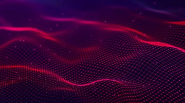 Soyut fütüristik dalga arka planı. Ağ bağlantısı noktaları ve çizgileri. Dijital arka plan. 3d oluşturma.