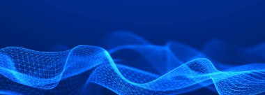 Soyut fütüristik dalga arka planı. Ağ bağlantısı noktaları ve çizgileri. Dijital yapı 3d oluşturma