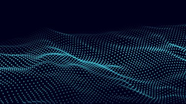 Parçacıkların soyut dijital dalgası. Gelecekçi nokta dalgası. Teknoloji arka plan vektörü. Vektör illüstrasyonu 3d