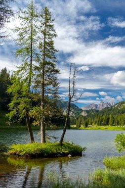 İtalyan Alplerinde Misurina Gölü manzarası. İtalyan Dolomitleri 'nde yaz manzarası. Güney Tyrol İtalya. Avrupa
