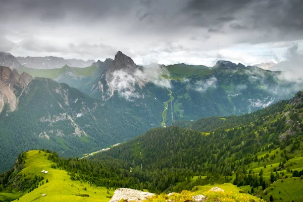 Vista Incrível Manhã Alpe Siusi Paisagem Verão Dolomitas Italianas Tirol — Fotografia de Stock