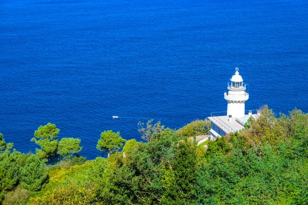 Faro Bianco Sulla Riva Contro Mare Blu Donostia San Sebastian — Foto Stock