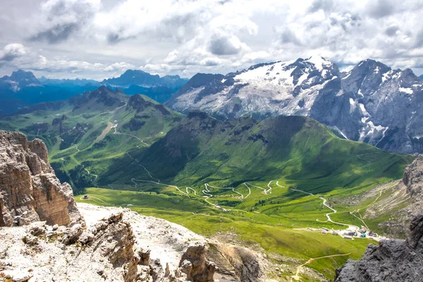 Paisagem Verão Estradas Montanha Nas Dolomitas Italianas Sul Tirol Itália — Fotografia de Stock