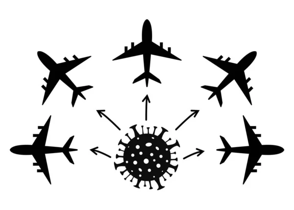 Dünyada Coronavirus salgını. Virüsün yayılma modeli. Coronavirüs salgını. Coronavirus tehlikesi. Roman Coronavirus (2019-nCoV), soyut virüs türü modeli. Vektör illüstrasyonu.