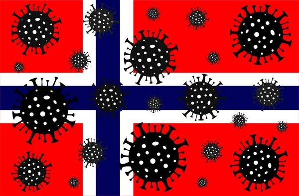 ノルウェーのコロナウイルス コロナウイルスの危険 新規コロナウイルス 2019 Ncov アブストラクトウイルス株モデル ノルウェーの国旗を背景にしたコロナウイルス — ストックベクタ