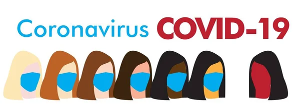 Covid Coronavirus Banner Vettoriale Con Persone Mascherate Iodio Senza Maschera — Foto Stock