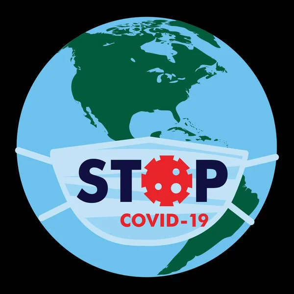 Медична Захисна Маска Текстом Stop Coranovirus Covid Носиться Глобусі Мапою — стокове фото